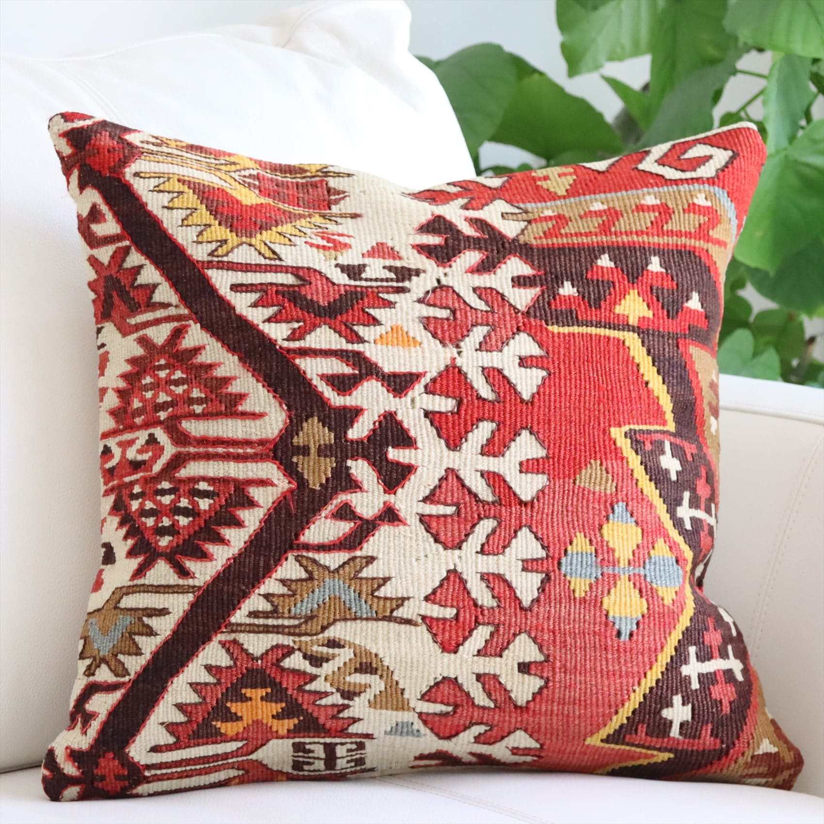 オールドキリム クッションカバー Turkish Kilim Cushion トルコのウール手織りキリム 40×41cm カイセリ チフカナット  流れる水のモチーフ