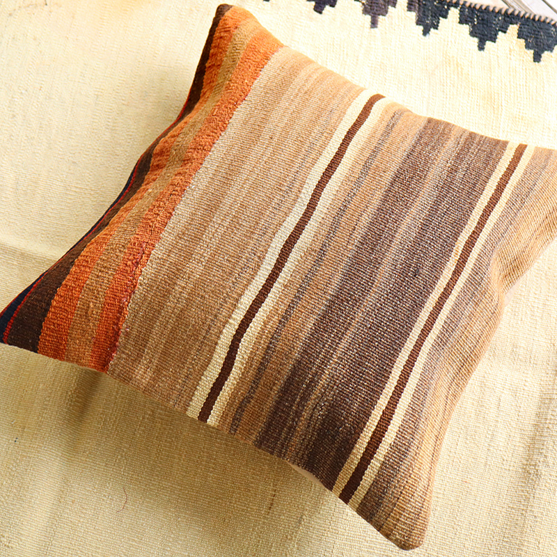 オールドキリム クッションカバー 50cmサイズ Old Kilim Cushion アースカラー シンプルなボーダー