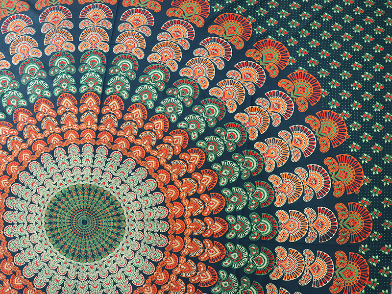 曼荼羅 まんだら マルチクロス ダブル215 5cm アナスタシア オレンジ グリーン インド製 綿100 ガラタバザール