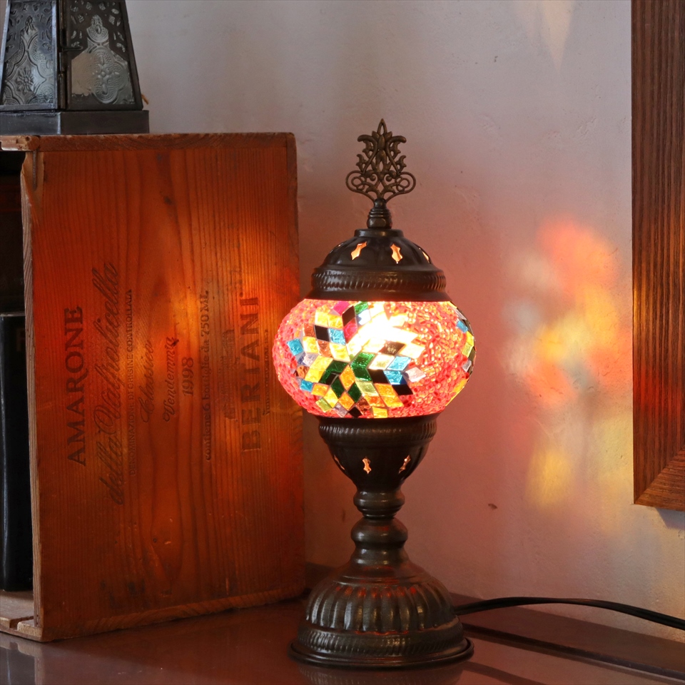 モザイクシャンデリアテーブルランプ 3灯 全高61m カラフル E17 15W