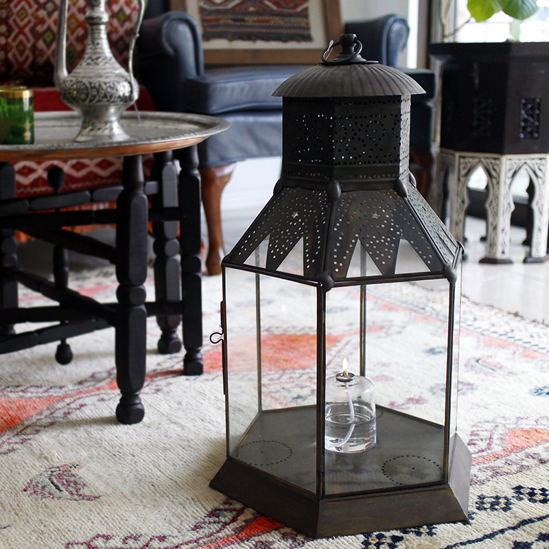 アラブ風ガラスランタン/ブラスランプ・銅製品 高さ53cm トルコ製モロッコランプ・オリエンタル照明 ノマド / ガラタバザール