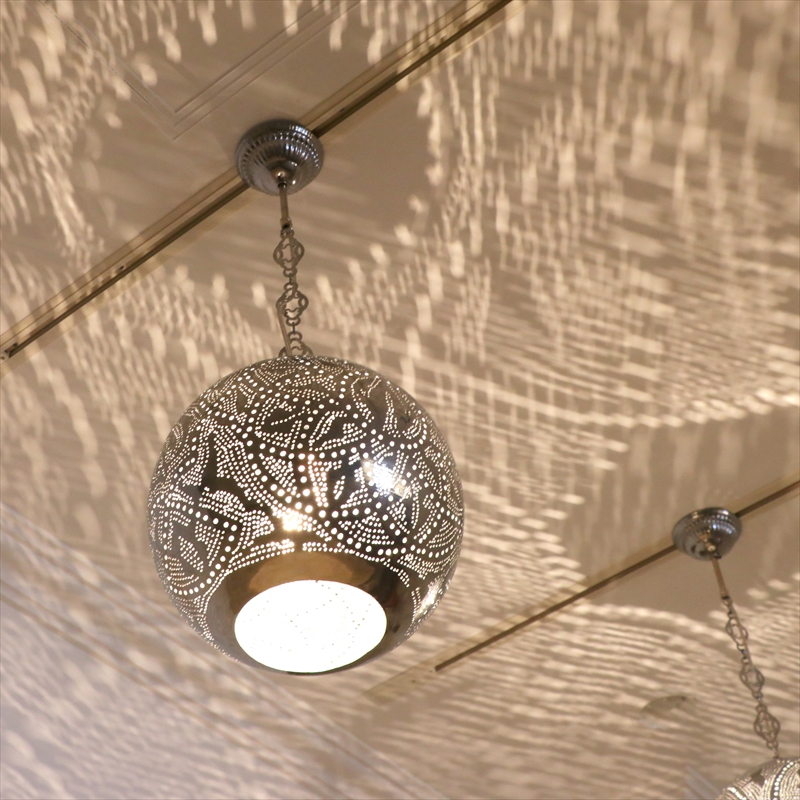 モロッコランプ/メタルシェード・ペンダントランプ 直径30cm Moroccan Metal shade Lamps エジプト製/ロータス E26  40W 白熱球付き
