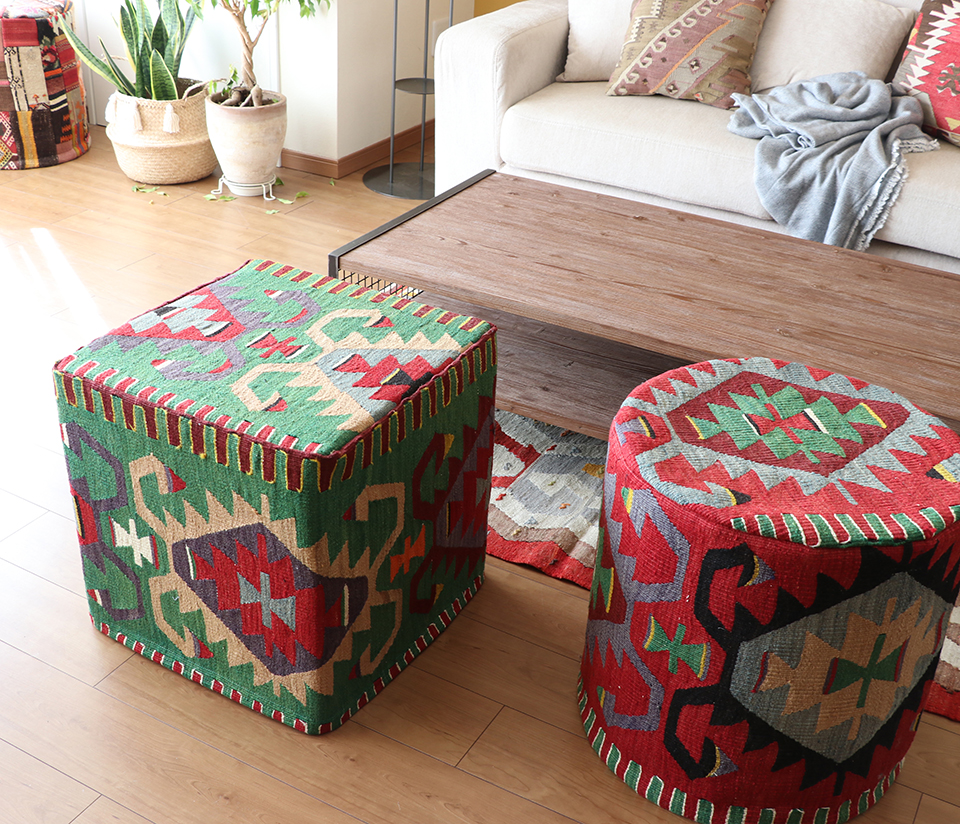 オールドキリムプフ・スクエア Old Kilim Pouf Square イーブルアイ・プフクッション・オットマンプフ【中綿別売り】