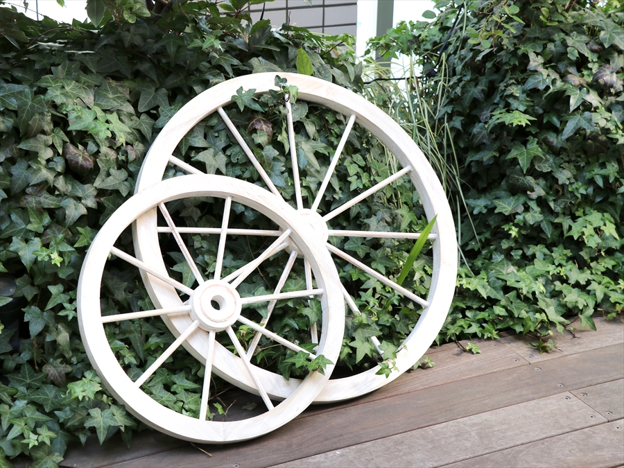 アンティーク風木製ホイール/木製車輪 直径43cm ホワイト ガーデン 