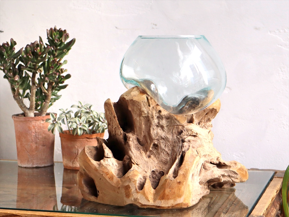 流木 フラワーベース 花瓶 H29xw32xd32cm 現品 ガラスベース Glass Planter Flower Vase ガラタバザール